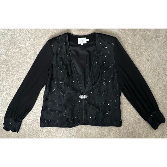 Vintage Louise Ricci Embroidered Rhinestone Embellished Jacket Black size 20 - Picture 1 of 15